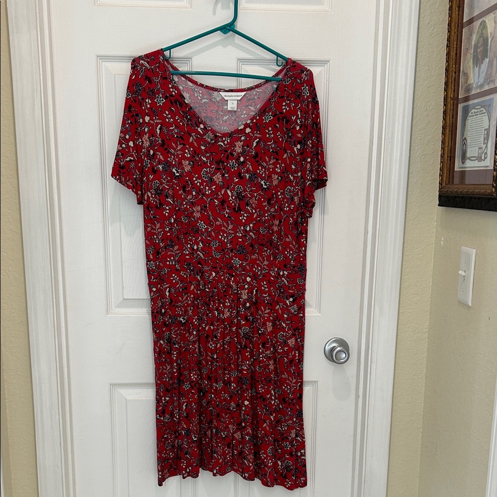 Christopher & Banks Red Floral Midi Dress